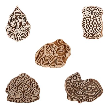 Set of 5 Piece New Mix Wooden Printing Block